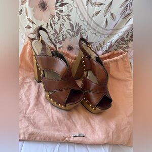 Miu Miu Brown Platform Sandals with Crisscross Straps